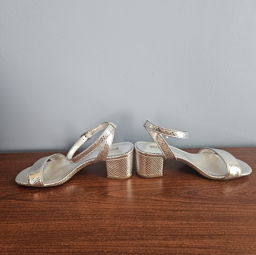MICHAEL Michael Kors Gold Textured Block Heel Sandals